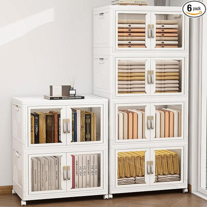 Vavkorkula Large Stackable Storage Bins with 2 Lids, 990QT-165QT*6Tier Foldable Cabinet for Closet Organizers, Plastic Storage Containers Box with Wheels