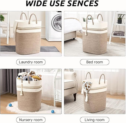 Woven Laundry Basket for Clothes, 65L Large Rectangle Laundry Hampers, Nursery Storage Basket for Toys, Tall Dirty Clothes Hamper for Bedroom Aesthetic, Bathroom, Laundry Room