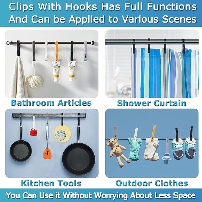 XoYoZo Laundry Hooks with Clips Hanger Closet Organizer Clamps Socks Boot Bras Towels for Bathroom Wardrobe Kitchen Office 4Pcs (Yellow)