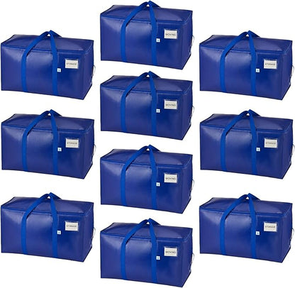 VENO 10 Pack Moving Bags, Upgraded Heavy Duty, Moving Boxes Alternative, Packing Storage Supplies for Dorm Room Essentials with Zipper for Clothes, Large Totes for Packaging (Blue, 10 Pack)