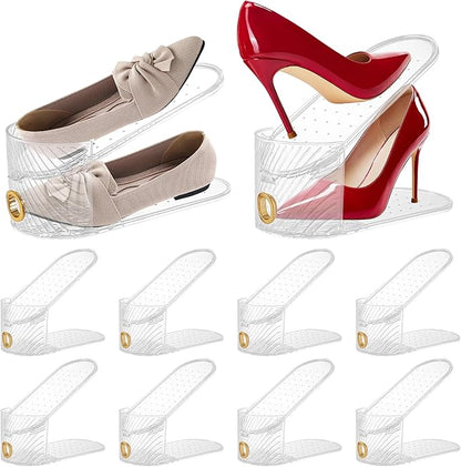 Shoe Slot Organizer 10 Pack - Shoe Slots，Can Save 50% of Shoe Stackers Space，Adjustable Shoe Stacking Device, Double-Layer Design for Shoe Slots Organizer for Closet.