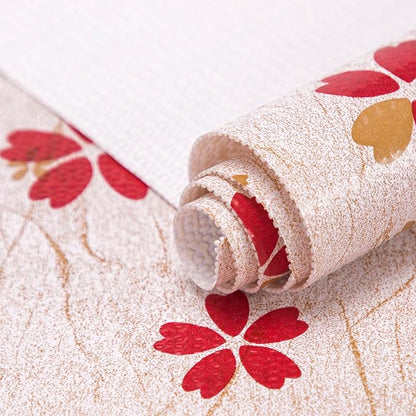 RAY STAR 18X96 Inch Shelf Liner for Kitchen Cabinets, Non-Adhesive Cabinet Liner Washable, PVC Drawer Liner for Dresser Non-Slip Bathroom (Red Floral)(1 Roll)