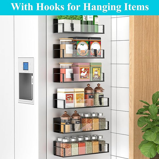 6 Pack Magnetic Spice Storage Rack Organizer for Refrigerator and Oven, Clear Fridge Organizers and Storage