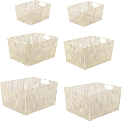 happimess BSK3000C-6SET Sutton Modern Glam Nesting Wire Metal Storage Baskets, for Shelves, Cabinets, Pantry, Countertop, Mesh Open Bin Basket for Organizing Supplies, Almond (Set of 6)