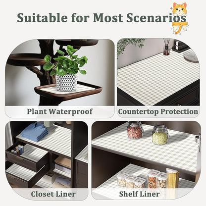 Shelf Liner for Kitchen Cabinets 24" x 240" Non-Adhesive Non-Slip Drawer Liners for Dresser, Waterproof Washable Paper, Durable Protector Mat for Pantry Shelves Cupboards, Green Plaid