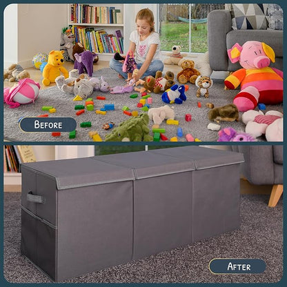 Extra Large Toy Storage Organizer with Lid - Sturdy, Collapsible Toy Chest Storage Box Design - Toys Bin with Dividers for Kids, Nursery, Bedroom, Playroom 37"x16"x14"