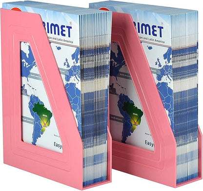 Acrimet Magazine File Holder – Vertical Rack for Documents, Folders and Mail, Durable Plastic Desk Organizer for Office & Home, Solid Pink (2 Pack)