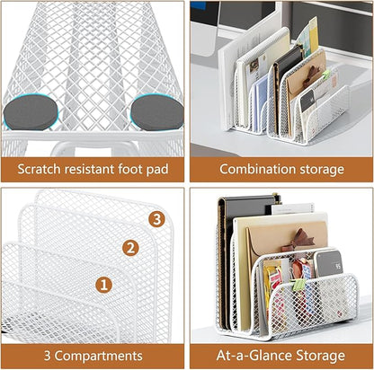 gianotter Mail Organizer Countertop, Metal File Holder with 3-Slot, Bill Organizer for Office Receipts and Letter Paper Storage (White)