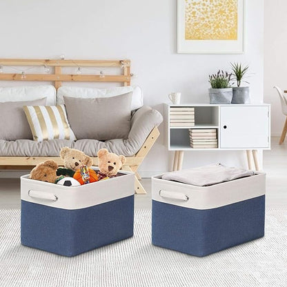 Kntiwiwo Foldable Storage Bin Collapsible Fabric Storage Basket Cube with Durable Handles Closet Organizer Bins for Organizing Shelves Drawers, Set of 3, 15" x 10" x 9.5", Blue