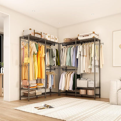 Heavy Duty Garment Rack, Metal Freestanding Closet Wardrobe Clothes Racks for Hanging Clothes, 4 Tiers Adjustable Wire Shelving, 44.9'' L x 16.5'' W x 76.8 '' H, Max Load 800LBS, Black