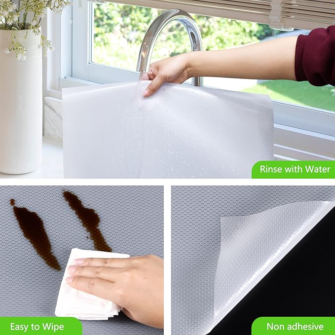 Shelf Liners for Kitchen Cabinets Refrigerator Liners Waterproof Kitchen Cupboard Liner Non-Slip Drawer Mats EVA Material Non Adhesive Fridge Mats for Shelves - Clear 23.6 x 393.7 Inches