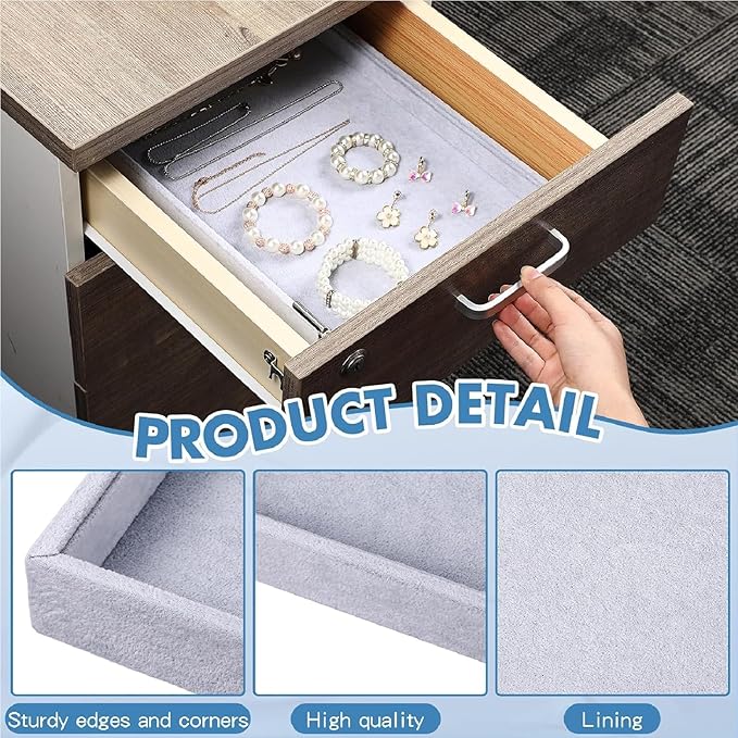 Quelay Velvet Stackable Jewelry Tray Showcase Display, Jewelry Organizer Tray Bracelet Ring Earring Necklace Organizer Empty Plate for Drawers Countertop (Grey,6 Pcs)