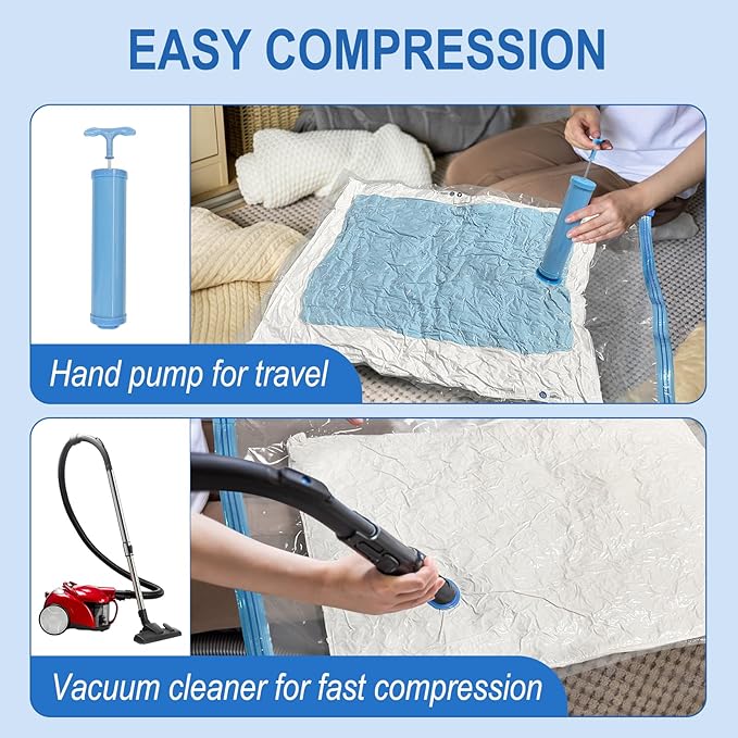 Fygrip Vacuum Storage Bags with Hand Pump, Plastic Packaging Bags, 80% Space Saver Vacuum Seal Bags for Clothing, Travel Lugggage, Blankets, Comforters, 20 Combo