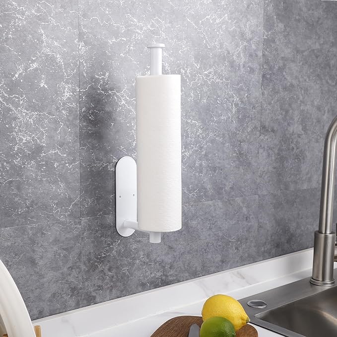 Paper Towel Holders-White,Paper Towels Rolls - for Kitchen Self-Adhesive Under Cabinet Wall Mount Countertop,Both Available in Adhesive and Screws