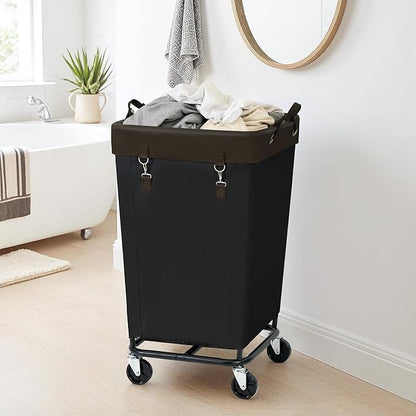 160L Laundry Hamper Sorter Extra Large, Heavy-Duty Laundry Basket with Wheels, Rolling Cart with Removable Bags, Laundry Cart for Hotel and Home, Black, 1-Section