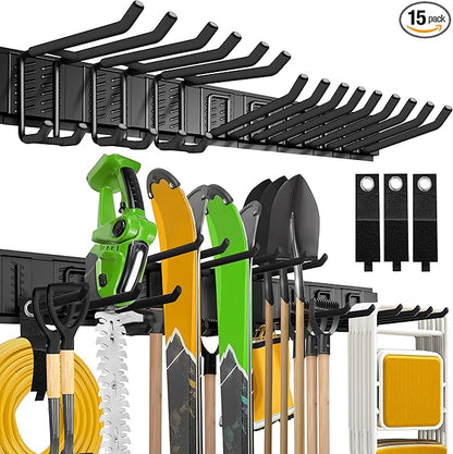 Garage Wall Organizer,15Pack Carries 675 lbs,Garden Tool Organizer 48in With Large Storage Space,Easy Assembly, Sturdy Design,for Efficient Tool Storage Garage Organization | Carries 675 lbs, Easy Assembly, Sturdy Design, Garage Organization