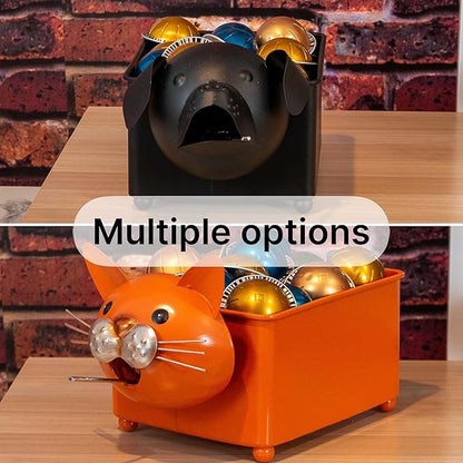 Made Easy Kit Coffee Pod Organizer Compatible with Nespresso Vertuo and Original - Countertop Sculpture Holder Basket Style for Café Bar, Corner Station Office Break Area (Dog Black Square)