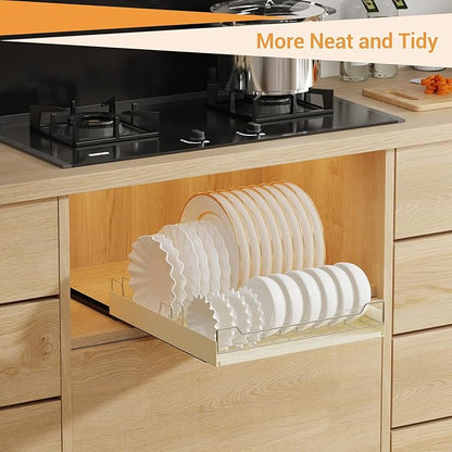 Pull-Out Cabinet Dish Drying Rack - Dish Drying Rack Stainless Steel 2-Tier Kitchen Organizer for Plates Bowls, Under-Counter Space Saving Storage Rack, Adjustable（White）