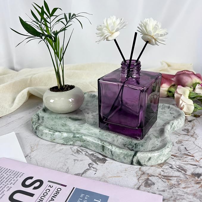 WneFu Choiziic Natural Decorative Tray, Cloud Shape, 9.8x6.1x0.62 Inches, Modern Style, Polished Finish, Bathroom Kitchen Counter Vanity Organizer with Anti-Slip Mad (Green-Marble-P)