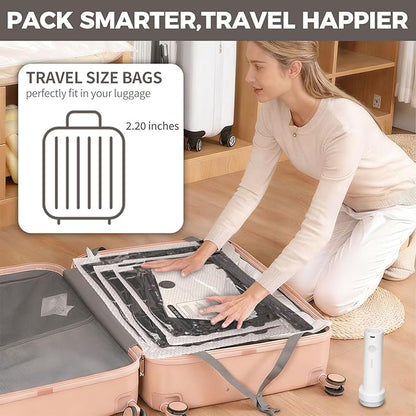 FIRRAX 12 Pack Vacuum Storage Bags for Travel with Electric Pump - (3J+3L+3M+3S) Vacuum Seal Bags for Clothing Travel, Space Saver Compression Packing Bags for Luggage, Clothes, Bedding
