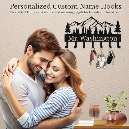 Personalized Metal Key Rack Hooks, Key Holder Wall Mounted Key Hooks, Mountain, Grove Theme Wall Decoration Hooks, Key Hanger Organizer for Living Room, Entryway, Bathroom, Office Decor
