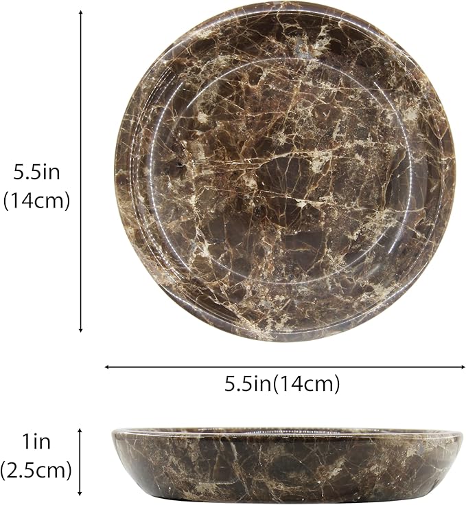 Small Natural Marble Jewelry Tray Key Plate Holder Dish Trinket Decor Catch All Bowl for Ring Earring Stone Gift for Women Daugther,Dark Brown