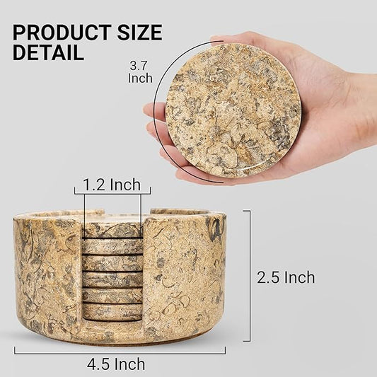Marble Coaster Set of 6-3.7" Round Marble Drink Coasters, Cork Backing Non-Slip, Office Protect Tables from Stains and Scratches, Coral