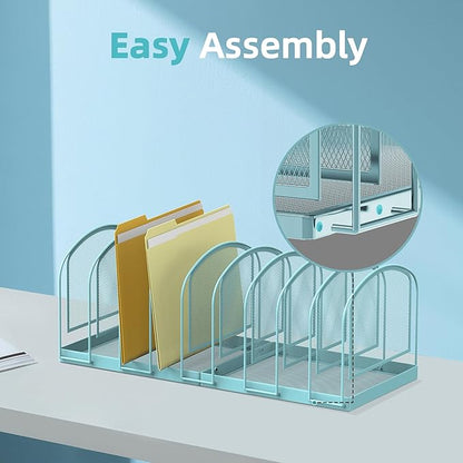 SUPEASY File Organizer 9-Section Mesh Desk Organizer, Upright File Organizer Desktop Organizer File Sorter, File Folder Holder for Office Supplies, Blue