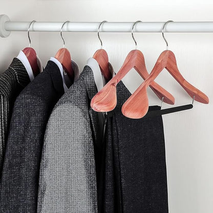 TOPIA HANGER American Red Cedar Wide Shoulder Wooden Hangers 8 Pack, Luxury Wood Suit Coat Hangers with Black Padded Pant Bar-360° Swivel Chrome Hook, Natural- CT07W-8