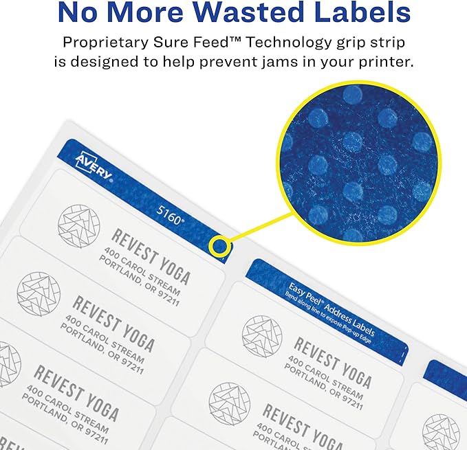 Avery Round Printable Labels, 2.5" Diameter, Matte White, Sure Feed Technology, Laser & Inkjet Compatible, 300 Blank Labels Total, Great for Branding, Packages, School Supplies, and More (5294)