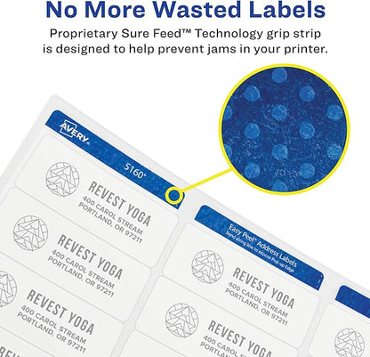 Avery Round Printable Labels, 2.5" Diameter, Matte White, Sure Feed Technology, Laser & Inkjet Compatible, 300 Blank Labels Total, Great for Branding, Packages, School Supplies, and More (5294)