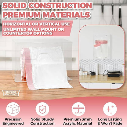 Storage Standard Trash Bag Holder Dispenser 10.5'' x 7'' x 7''- Acrylic Bags Dispensing Roll Organizer Holder, Garbage Liner Holder for Cabinet, Garbage & Under Sink - Open Side Design