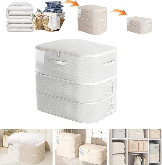 Compression Storage Bags for Bedding, 136L Ultra Space Saving Self Compression Organizer with Transparent Window, Used for Storing Comfortable Blankets,Bedding,Pillows,Clothes (Grey 21x16x23 in)