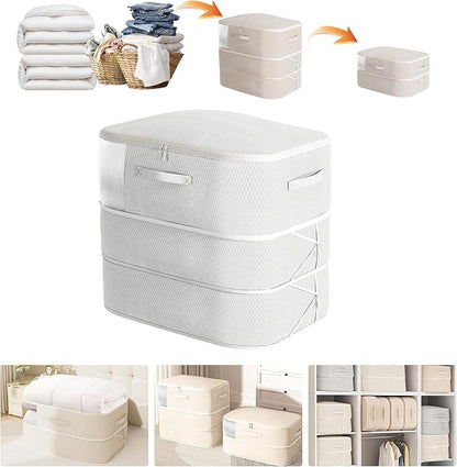Compression Storage Bags for Bedding, 136L Ultra Space Saving Self Compression Organizer with Transparent Window, Used for Storing Comfortable Blankets,Bedding,Pillows,Clothes (Oatmeal 21x16x23 in)