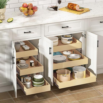 WelFurGeer 3-Tier Pull Out Cabinet Organizer with Soft Close, Heavy-Duty Slide Out Drawers for Cabinets, Pull Out Drawers for Cabinets, Bottom Mount Shelves for Kitchen, Pantry, Bathroom