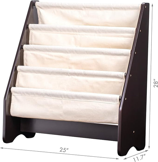 UTEX Kids Sling Bookshelf - Kids Magazine Rack with Organizer, Book Organizer (Espresso)