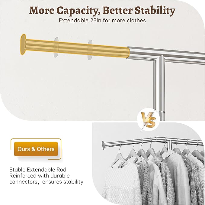 Raybee Heavy Duty Clothes Rack 485 LBS, Rolling Clothing Rack with Storage Basket and Sturdy Wheels, Clothing Racks for Hanging Clothes, Wardrobe Closet Rack for Bedroom, Boutiques, Laundry, Silver