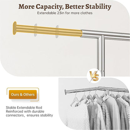 Raybee Heavy Duty Clothes Rack 485 LBS, Rolling Clothing Rack with Storage Basket and Sturdy Wheels, Clothing Racks for Hanging Clothes, Wardrobe Closet Rack for Bedroom, Boutiques, Laundry, Silver