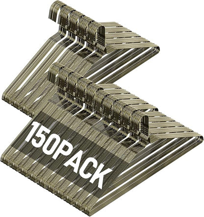 SPECILITE Wire Metal Clothes Hangers Bulk 150 Pack for Standard Size Suits, Coats, Shirts, Pants, Skirts, Space Saving, Non Slip,16 Inch 12 Gauge Ultra Thin, Bronze