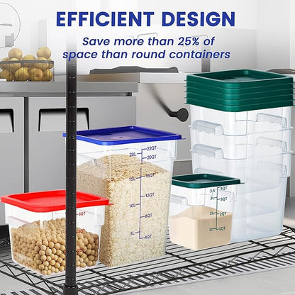 BIEAMA 4 Pack Food Storage Containers, 12 Quart with Lids, Square Commercial Containers with Scale, NSF, Polycarbonate, Clear