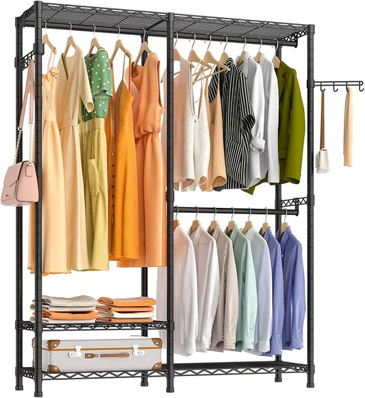 Heavy Duty Garment Rack, Metal Freestanding Closet Wardrobe Clothes Racks for Hanging Clothes, 4 Tiers Adjustable Wire Shelving, 44.9'' L x 16.5'' W x 76.8 '' H, Max Load 800LBS, Black