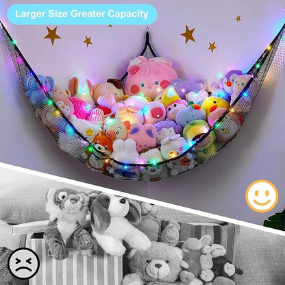 Unicorn Castle Stuffed Animals Net or Hammock Kids Toy Storage Organizer with LED Light Hanging Corner Stuffed Animals Holder Kids Girls Room Decor,Black,XLarge (Pack of 1)