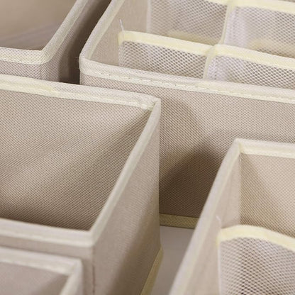 9 Pack Foldable Drawer Organizer Dividers Cloth Storage Box Closet Dresser Organizer Cube Fabric Containers Basket Bins for Underwear Bras Socks Panties Lingeries Nursery Baby Clothes Beige