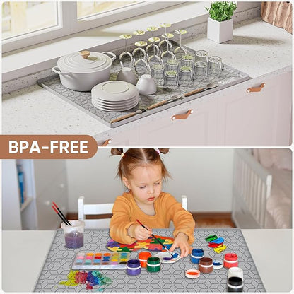 BALEINE 34''×22'' Under Sink Mat, Waterproof Food Grade Silicone Undersink Mat, Cabinet Shelf Drip Tray, Under Sink Liner for Kitchen, Bathroom (Grey)