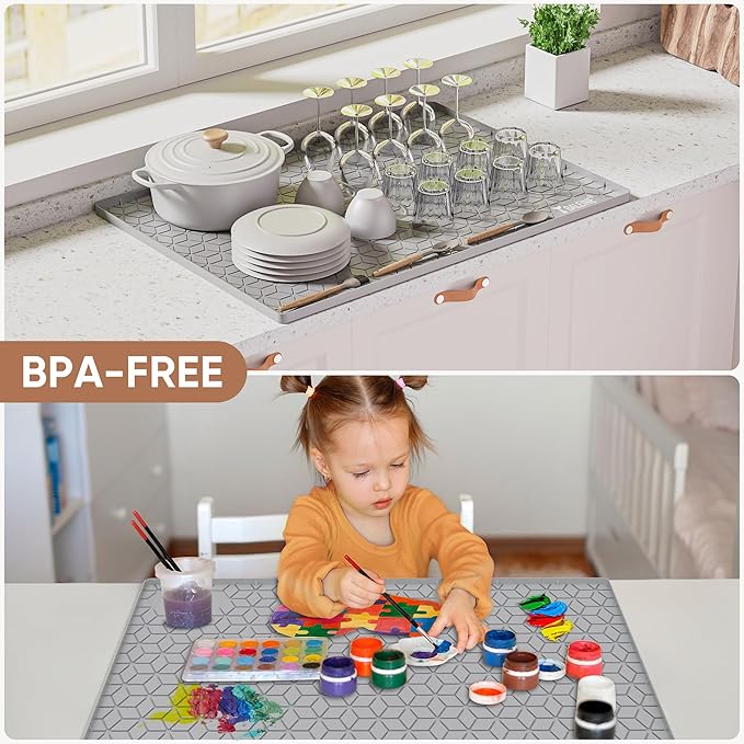 BALEINE 28''×22'' Under Sink Mat, Waterproof Food Grade Silicone Undersink Mat, Cabinet Shelf Drip Tray, Under Sink Liner for Kitchen, Bathroom (Grey)