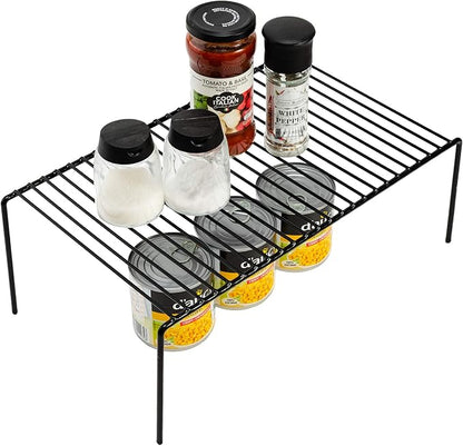 iPEGTOP Kitchen Cabinet Storage Shelf Rack, Set of 2 Large (15.7 x 9.4 Inch) Rustproof Metal Wire Shelves Spice Shelf Rack Cupboard Organizer for Pantries Countertops Utensils Organization, Black