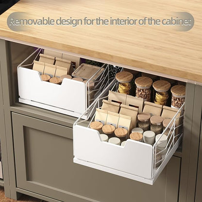 NETEL 2 Pack Pull Out Cabinet Organizer, No Drill Slide Out Drawers for Kitchen Cabinets, Peel and Stick Pull Out Drawers, Kitchen Cabinet Organizer,White,11.8" W X 20.86" D X 6.9" H