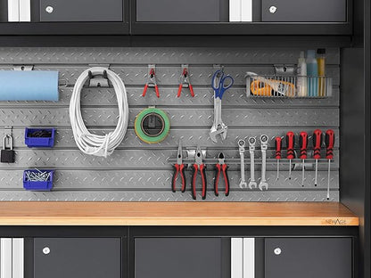 NewAge Products Pro Series 56-Inch x 24.5-Inch Diamond Plate Silver Slatwall Backsplash, Heavy Duty Steel Garage Wall Organizers, 51713