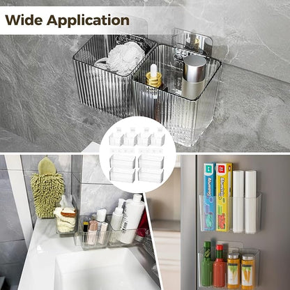 8 PCS Clear Cabinet Door Organizer Bins with Adhesive Hooks, Wall Mount Hanging Storage Baskets with Drain Holes, Plastic Under Sink Drawer Organizers for Bathroom, Kitchen, Pantry, Fridge