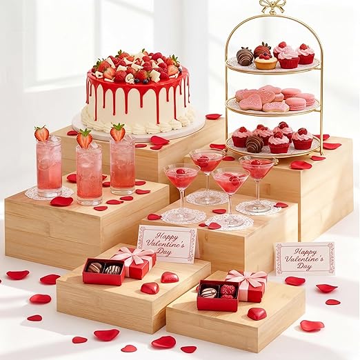6 Pcs Bamboo Buffet Risers, Large Food Risers for Buffet Table, Cake Cupcake Display Stand Cube Box for Wedding Party Catering Dessert Jewelry Collectibles Home Decor, 10" 9" 8" 7.5" 6.7" 6"